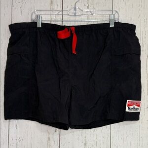 Vintage MARLBORO Mesh Lined Mens Swimming Shorts Black Relaxed 90s Large
